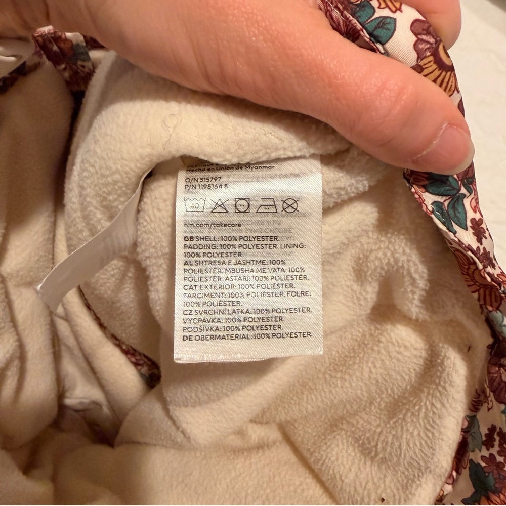 H&M Floral Hooded Puffer Jacket - Pink, Rust & Teal - Picture 3 of 4